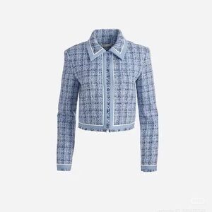 ALICE + OLIVIA Cropped grosgrain-trimmed tweed jacket NWT
